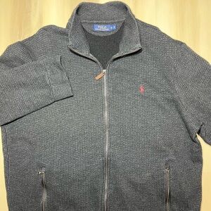 Polo Ralph Lauren Sweater Men’s XL Heather Grey Full Zip Pockets Zip Pony Preppy